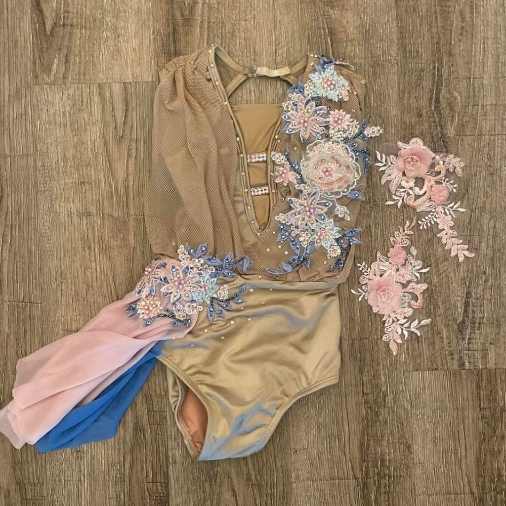 Lyrical tan nude pink blue dance costume Size small child 7-9